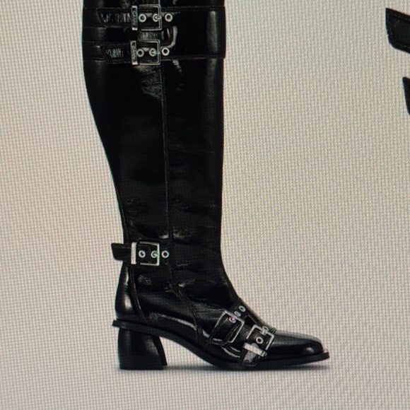 GANNI Buckles Tall Black Patent Boots - Picture 4 of 15